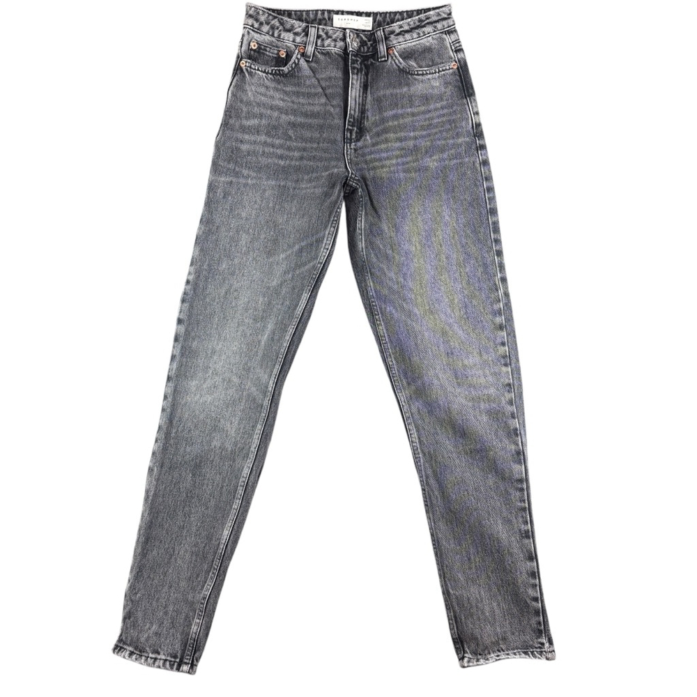 Topshop Grey Stonewash High Rise Mom Jeans Denim Pants Trousers SIZE 25
